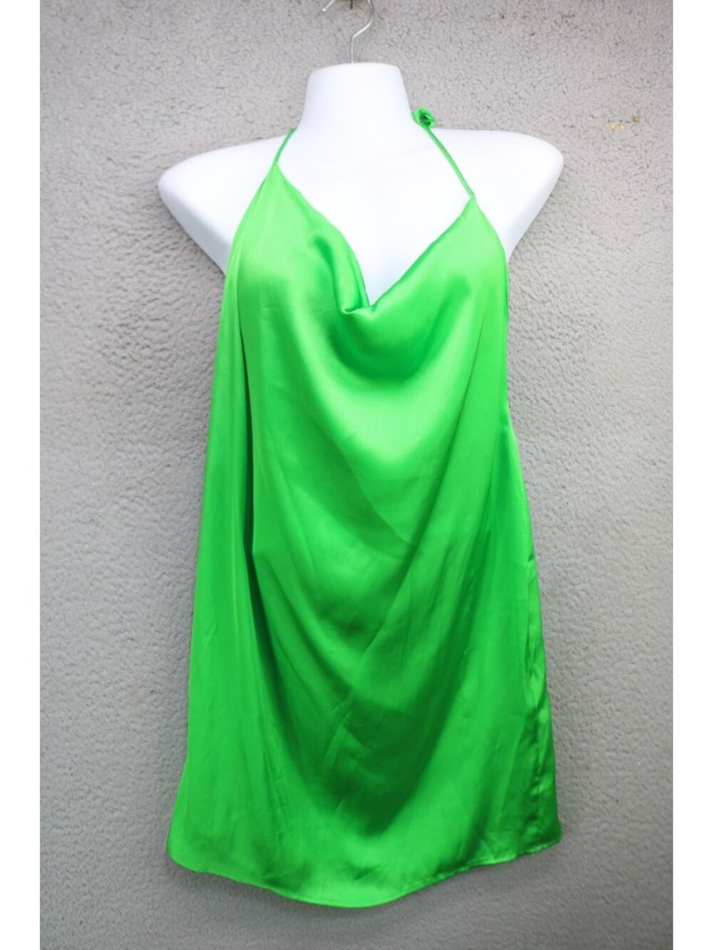 Pull & Bear Lime Green Satin Backless Halter Mini Dress-L-NWT-Cocktail/Party